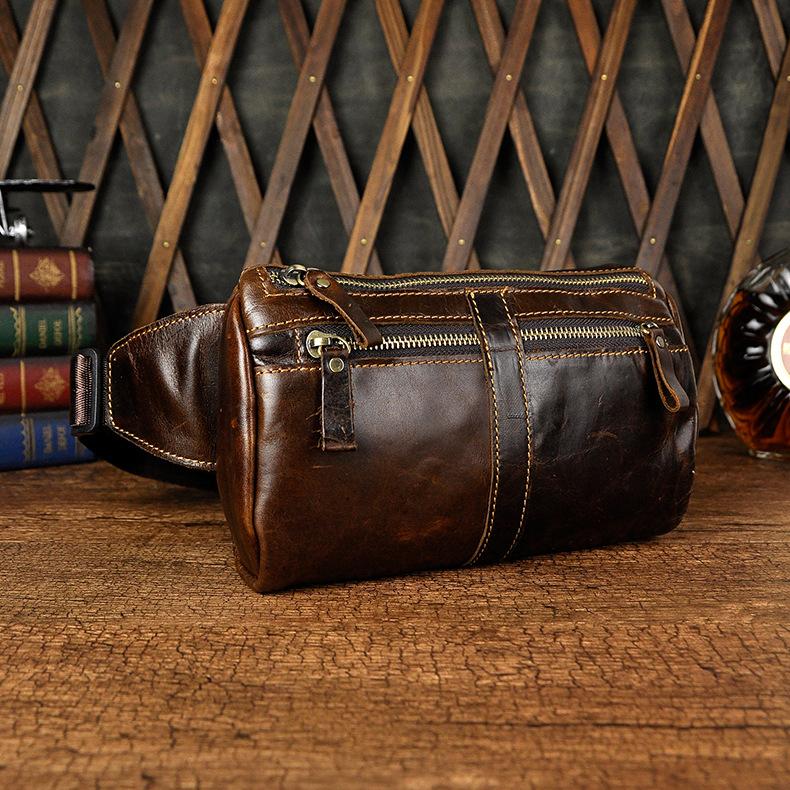 Vintage Leather Fanny Pack Mens Waist Bag Hip Pack Belt Bag for Men - imessengerbags