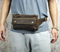 Vintage Leather Fanny Pack Mens Waist Bag Hip Pack Belt Bag for Men