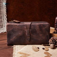 Vintage Coffee Cool Mens Leather Long Wallets Bifold Long Wallet for Men - imessengerbags