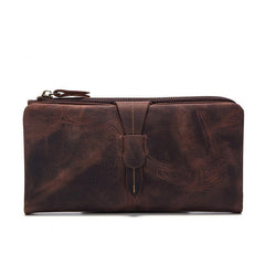 Vintage Coffee Cool Mens Leather Long Wallets Bifold Long Wallet for Men - imessengerbags