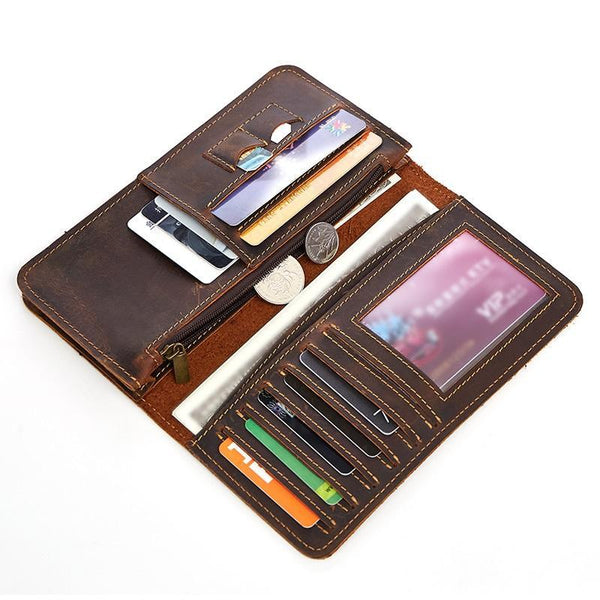Vintage Coffee Mens Leather Long Wallet Bifold Long Wallets for Men - imessengerbags