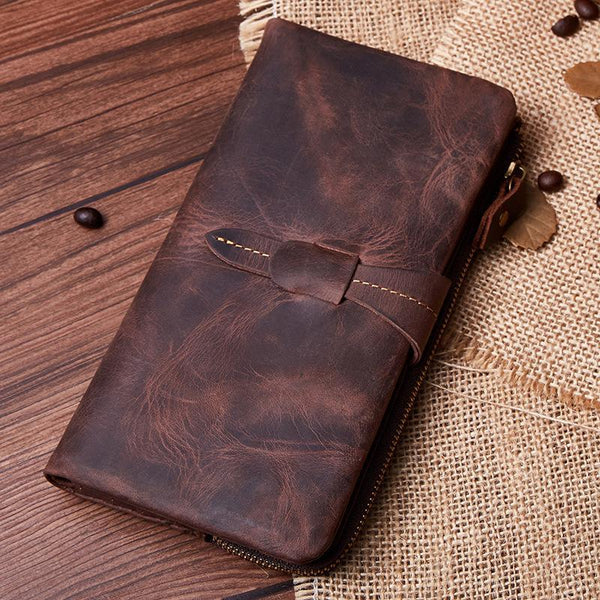 Vintage Coffee Cool Mens Leather Long Wallets Bifold Long Wallet for Men - imessengerbags