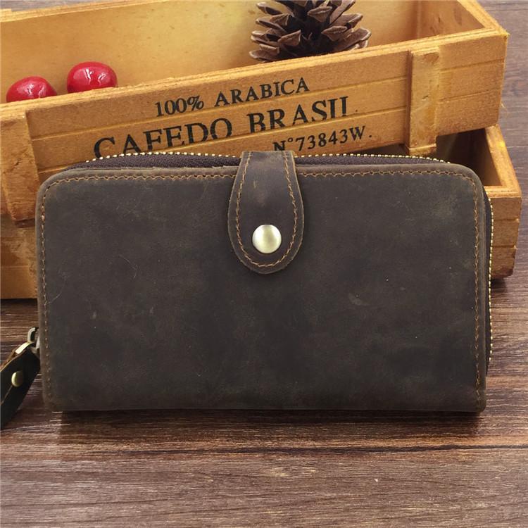 Vintage Coffee Mens Leather Cool Long Wallets Bifold Long Wallets for Men