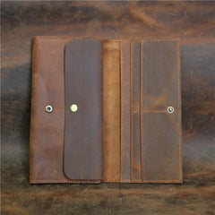 Vintage Leather Mens Long Wallet Bifold Coffee Long Wallet for Men