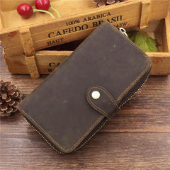 Vintage Coffee Mens Leather Cool Long Wallets Bifold Long Wallets for Men