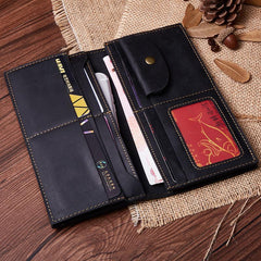 Cool Coffee Mens Leather Long Wallets Bifold Long Wallet for Men