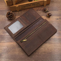 Vintage Cool Coffee Mens Leather Long Wallets Bifold Long Wallets for Men
