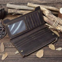 Vintage Leather Mens Cool Long Wallet Cool Bifold Long Wallet for Men