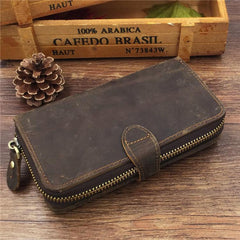 Vintage Coffee Mens Leather Cool Long Wallets Bifold Long Wallets for Men