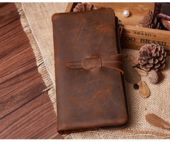 Vintage Coffee Cool Mens Leather Long Wallets Bifold Long Wallet for Men