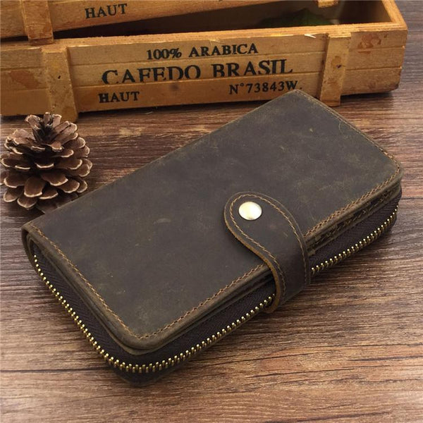 Vintage Coffee Mens Leather Cool Long Wallets Bifold Long Wallets for Men - imessengerbags