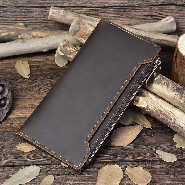 Vintage Leather Mens Cool Long Wallet Cool Bifold Long Wallet for Men - imessengerbags