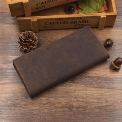 Vintage Cool Coffee Mens Leather Long Wallets Bifold Long Wallets for Men