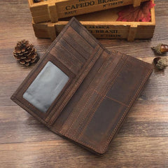 Vintage Cool Coffee Mens Leather Long Wallets Bifold Long Wallets for Men