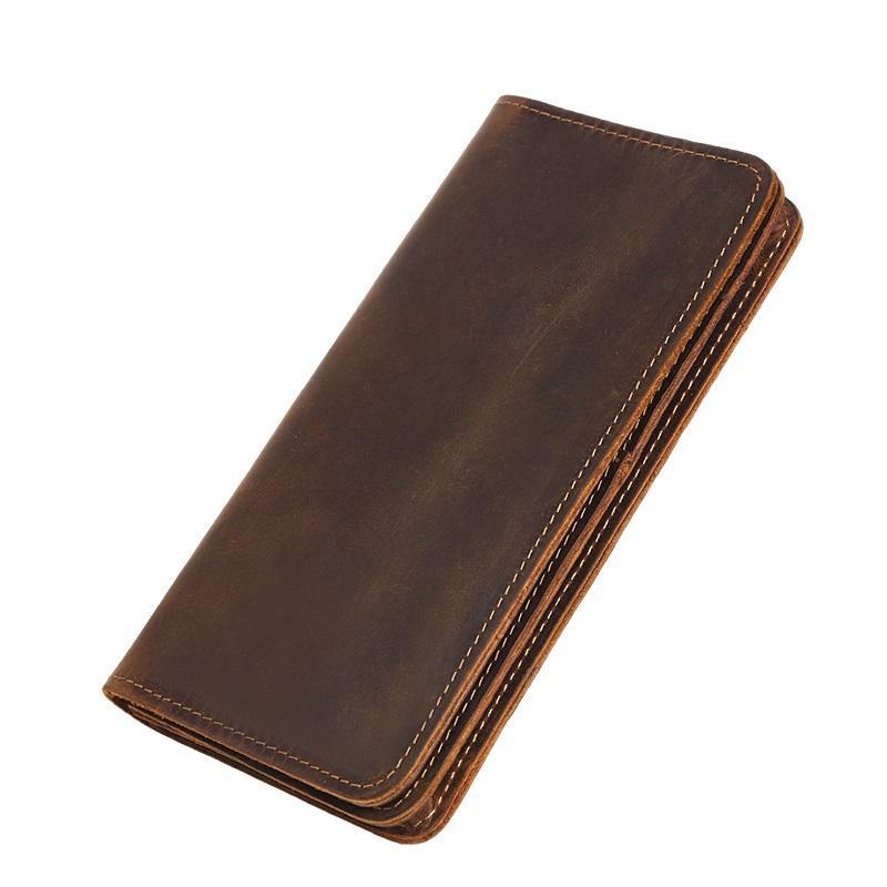 Vintage Coffee Mens Leather Long Wallet Bifold Long Wallets for Men - imessengerbags