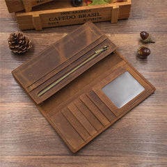 Vintage Cool Coffee Mens Leather Long Wallets Bifold Long Wallets for Men
