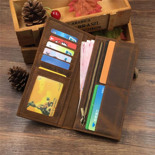 Vintage Cool Coffee Mens Leather Long Wallets Bifold Long Wallets for Men - imessengerbags
