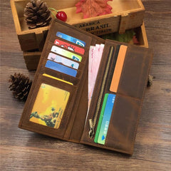 Vintage Cool Coffee Mens Leather Long Wallets Bifold Long Wallets for Men