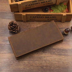 Vintage Cool Coffee Mens Leather Long Wallets Bifold Long Wallets for Men
