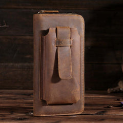 Vintage Leather Mens Long Wallet Bifold Zipper Cool Clutch Wallet for Men