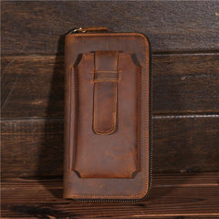 Vintage Leather Mens Long Wallet Bifold Zipper Cool Clutch Wallet for Men
