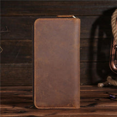 Vintage Leather Mens Long Wallet Bifold Zipper Cool Clutch Wallet for Men