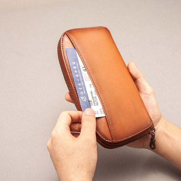 Vintage Leather Long Wallets for Men Zipper Long Wallet - imessengerbags
