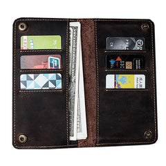 Vintage Leather Long Wallets for men Bifold Men Long Wallet