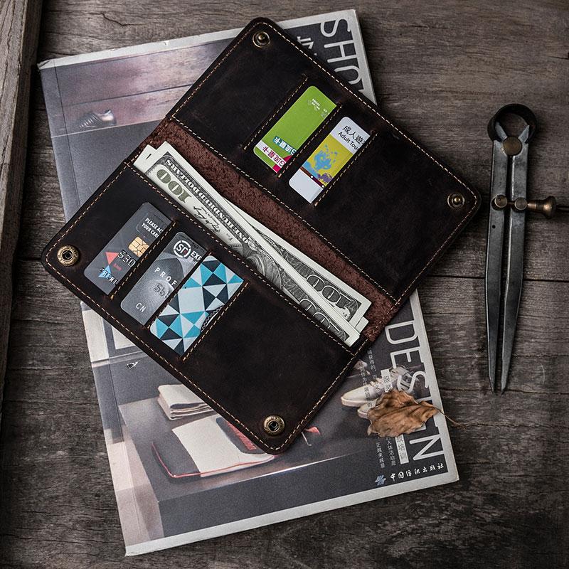Vintage Leather Long Wallets for men Bifold Men Long Wallet