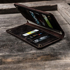 Vintage Leather Long Wallets for men Bifold Men Long Wallet
