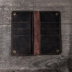 Vintage Leather Long Wallets for men Bifold Men Long Wallet