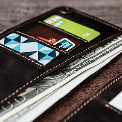 Vintage Leather Long Wallets for men Bifold Men Long Wallet