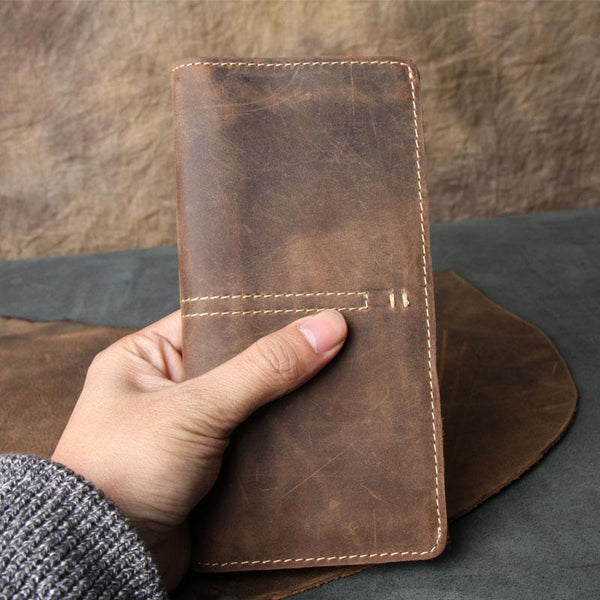 Vintage Leather Long Wallets for men Trifold Men Long Wallet - imessengerbags