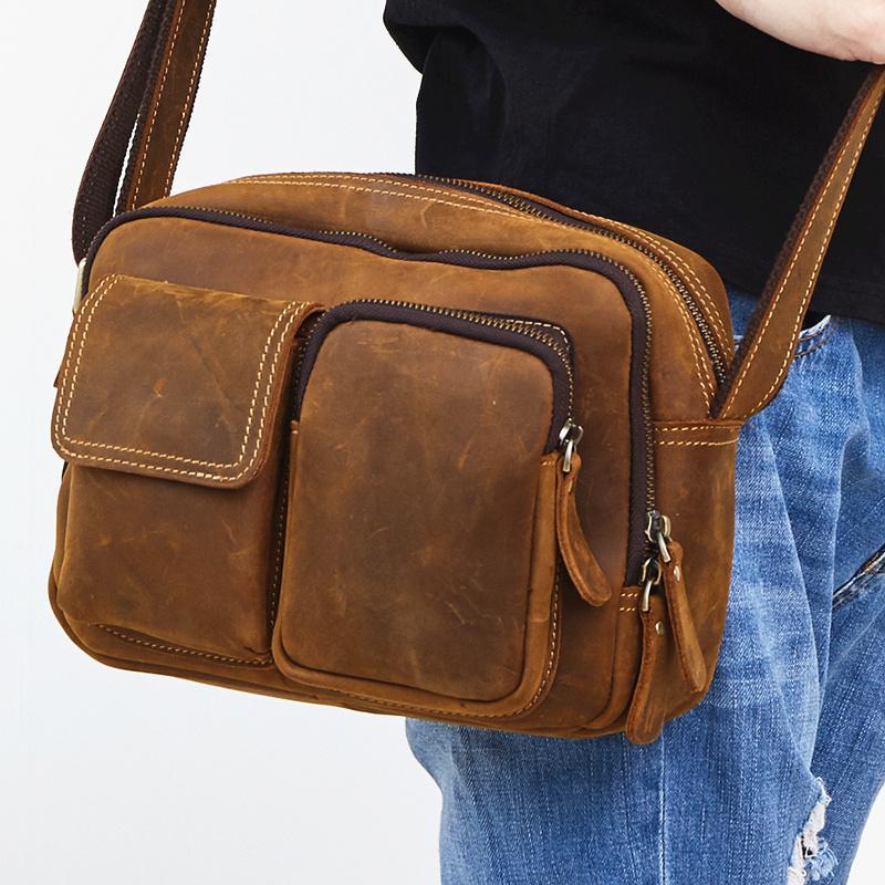 Vintage Cool Leather Mens Messenger Bags Shoulder Bag Cool CrossBody Bags For Men