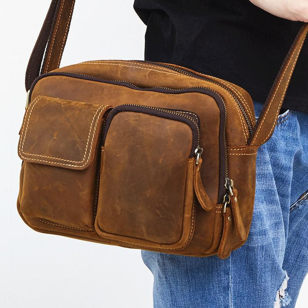 Vintage Cool Leather Mens Messenger Bags Shoulder Bag Cool CrossBody Bags For Men - imessengerbags