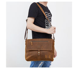 Vintage Leather Mens Cool Messenger Bag Shoulder Bag Cool CrossBody Bag For Men