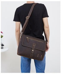 Vintage Leather Mens Cool Messenger Bag Shoulder Bag Cool CrossBody Bag For Men