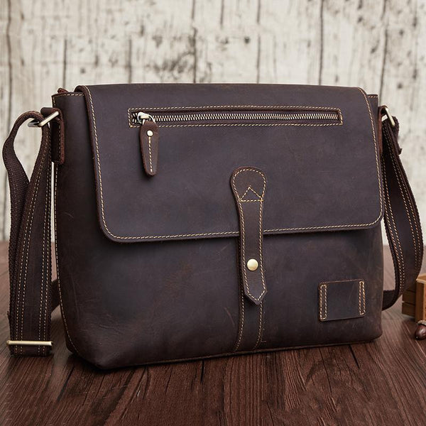 Vintage Leather Mens Cool Messenger Bag Shoulder Bag Cool CrossBody Bag For Men - imessengerbags
