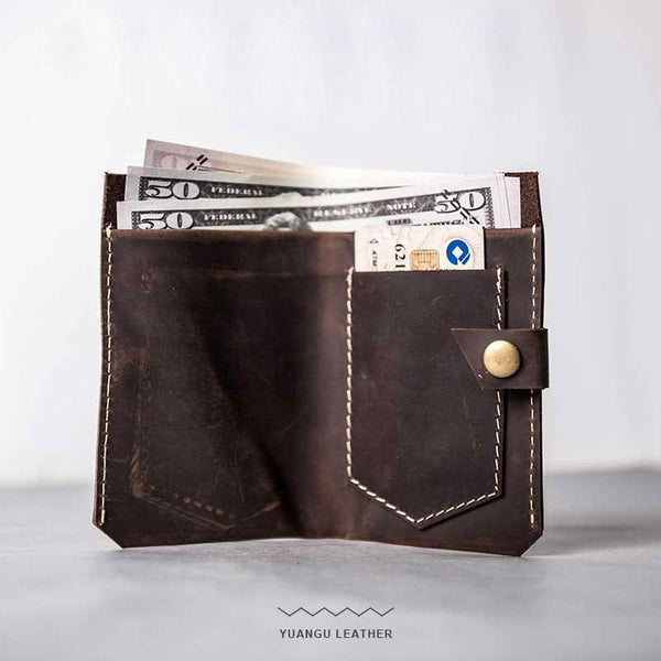 Vintage Leather Men Small Bifold Wallet Small Wallet for Men - imessengerbags