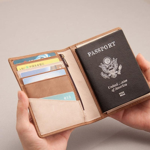 Vintage Leather Men Small Slim Travel Wallet Passport Wallet for Men - imessengerbags