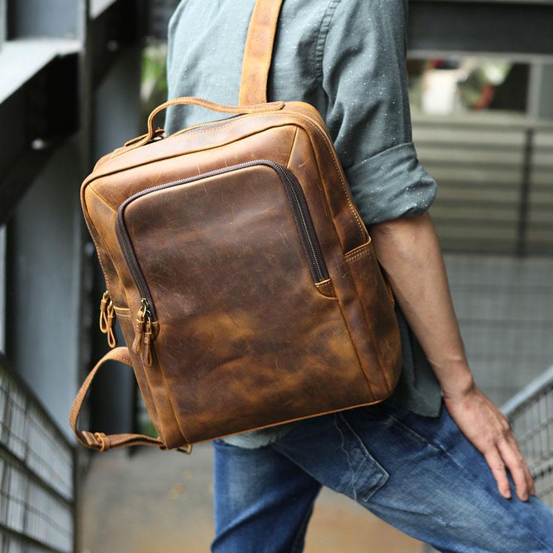 Leather laptop cheap backpacks for men
