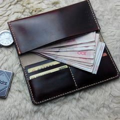 Vintage Leather Mens Bifold Long Wallet Leather Long Wallets for Men