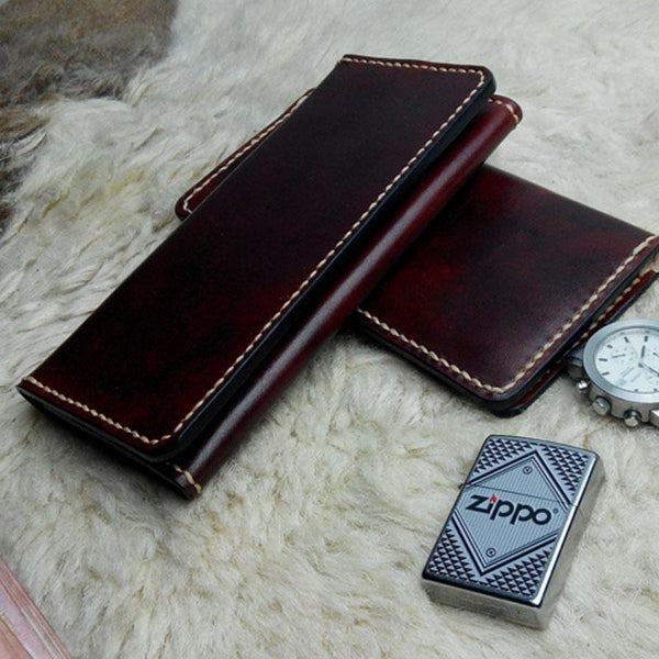 Vintage Leather Mens Bifold Long Wallet Leather Long Wallets for Men - imessengerbags