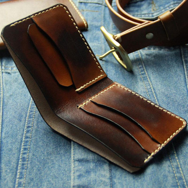 Vintage Leather Mens Bifold Small Wallet Leather Small Wallets for Men - imessengerbags