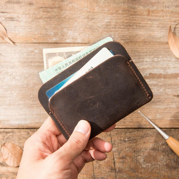 Vintage Leather Mens Card Holders Slim Front Pocket Wallet Card Wallets for Men - imessengerbags