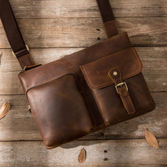 Vintage Leather Mens Cool Messenger Bag Shoulder Bags  for Men