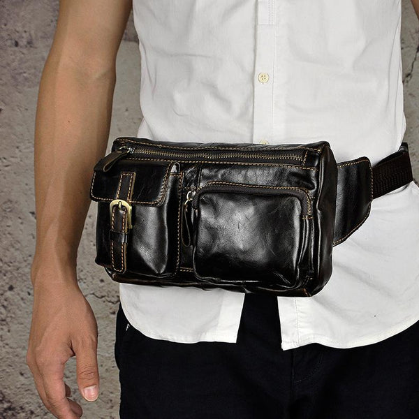 Vintage Leather Mens Fanny Pack Waist Bag Hip Pack Belt Bag Bumbag for Men - imessengerbags