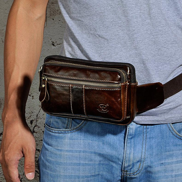 Vintage Leather Mens Fanny Pack Waist Bag Hip Pack Belt Bag Bumbag for Men - imessengerbags