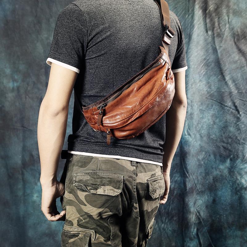 Vintage Leather Mens Fanny Pack Waist Bag Hip Pack Belt Bag Bumbag