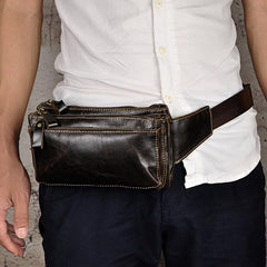 Vintage Leather Mens Fanny Pack Waist Bag Hip Pack Belt Bag Bumbag for Men